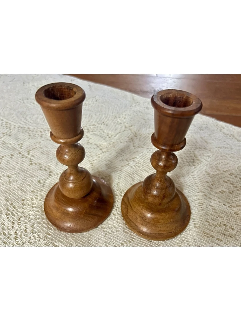 Pair of Vintage Wooden Candle Holders